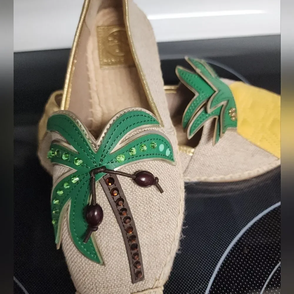 Tory Burch Women's Pineapple Espadrilles - Green and Yellow Size 5 NEW